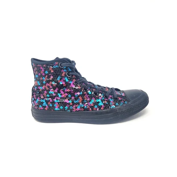 Converse Chuck Taylor Women's Sz 8 Black Sequin Skate Shoes Hi-Top Sneakers - Picture 5 of 10